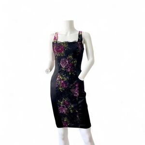 Betsey Johnson Black Sheath Dress with Purple Floral Panel